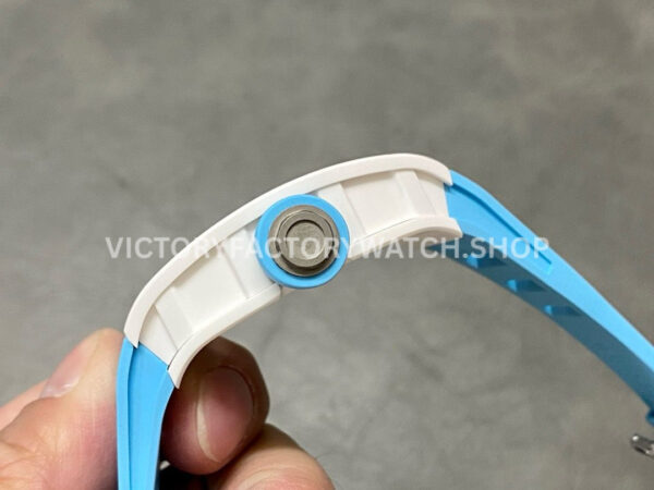 BBR Factory Richard Mille RM 055 43mm White Ceramics Light Blue Rubber Strap Light Blue Skeletonized Dial