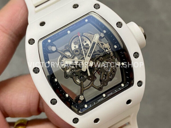 BBR Factory Richard Mille RM 055 43mm White Ceramics White Rubber Strap Black Skeletonized Dial ( (3) BBR Factory Richard Mille RM 055 43mm White Ceramics White Rubber Strap Black Skeletonized Dial