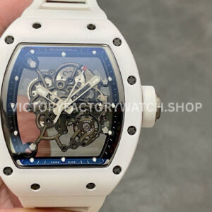 BBR Factory Richard Mille RM 055 white ceramic white rubber strap black skeletonized dial