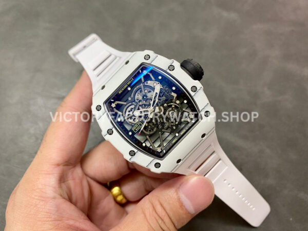 BBR Factory Richard Mille RM 35-01 42mm White Carbon Fiber White Rubber Strap White Skeletonized Dial (5) BBR Factory Richard Mille RM 35-01 42mm White Carbon Fiber White Rubber Strap White Skeletonized Dial