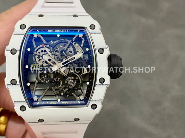 BBR Factory Richard Mille RM 35-01 42mm White Carbon Fiber White Rubber Strap White Skeletonized Dial (8) BBR Factory Richard Mille RM 35-01 white carbon fiber white rubber strap white skeletonized dial