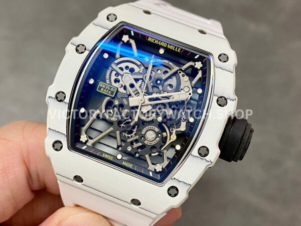 BBR Factory Richard Mille RM 35-01 42mm White Carbon Fiber White Rubber Strap White Skeletonized Dial (9) BBR Factory Richard Mille RM 35-01 42mm White Carbon Fiber White Rubber Strap White Skeletonized Dial