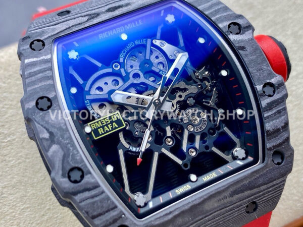 BBR Factory Richard Mille RM 35-01 Rafael Nadal 44.5mm Carbon Fiber Rubber Strap Skeletonized (6) BBR Factory Richard Mille Rafael Nadal RM 35-01 42mm Carbon Fiber Rubber Strap Skeletonized Dial