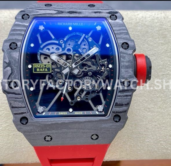 BBR Factory Richard Mille RM 35-01 Rafael Nadal 44.5mm Carbon Fiber Rubber Strap Skeletonized (8) BBR Factory Richard Mille Rafael Nadal RM 35-01 carbon fiber rubber strap skeletonized dial