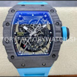 BBR Factory Richard Mille RM 35-02 44.5mm Black Carbon Fiber Light Blue Rubber Strap Bl (4) BBR Factory Richard Mille RM 35-02 black carbon fiber light blue rubber strap black skeletonized dial