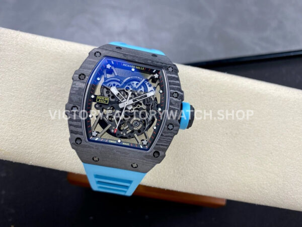 BBR Factory Richard Mille RM 35-02 44.5mm Black Carbon Fiber Light Blue Rubber Strap Bl (6) BBR Factory Richard Mille RM 35-02 44.5mm Black Carbon Fiber Light Blue Rubber Strap Black Skeletonized Dial