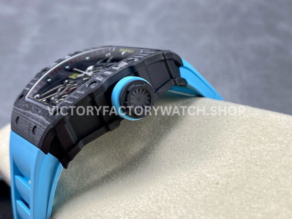 BBR Factory Richard Mille RM 35-02 44.5mm Black Carbon Fiber Light Blue Rubber Strap Bl (7) BBR Factory Richard Mille RM 35-02 44.5mm Black Carbon Fiber Light Blue Rubber Strap Black Skeletonized Dial