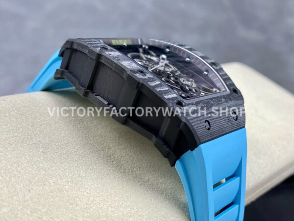 BBR Factory Richard Mille RM 35-02 44.5mm Black Carbon Fiber Light Blue Rubber Strap Bl (8) BBR Factory Richard Mille RM 35-02 44.5mm Black Carbon Fiber Light Blue Rubber Strap Black Skeletonized Dial