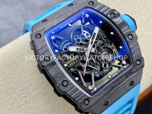 BBR Factory Richard Mille RM 35-02 44.5mm Black Carbon Fiber Light Blue Rubber Strap Bl (9) BBR Factory Richard Mille RM 35-02 44.5mm Black Carbon Fiber Light Blue Rubber Strap Black Skeletonized Dial