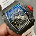 BBR Factory Richard Mille RM 35-02 44.5mm Black Carbon Fiber White Rubber Strap Black Skeletonized Dial