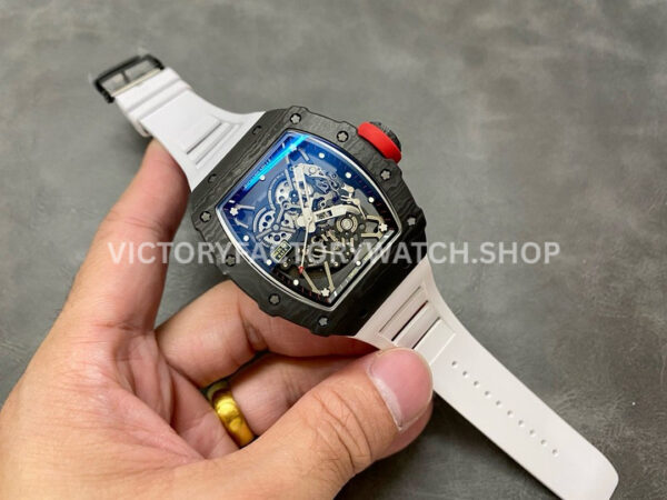 BBR Factory Richard Mille RM 35-02 44.5mm Black Carbon Fiber White Rubber Strap Black Skeletonized Dial