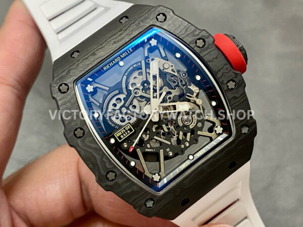 BBR Factory Richard Mille RM 35-02 44.5mm Black Carbon Fiber White Rubber Strap Black Skeletonized Dial