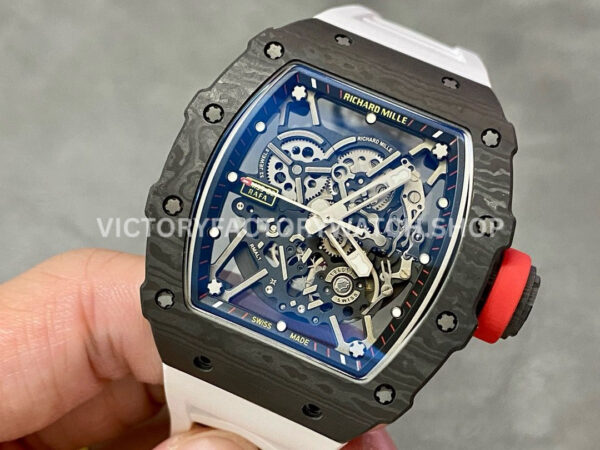 BBR Factory Richard Mille RM 35-02 44.5mm Black Carbon Fiber White Rubber Strap Black Skeletonized Dial