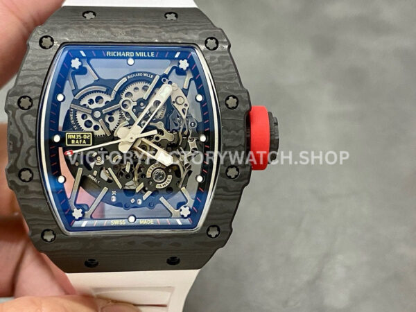 BBR Factory Richard Mille RM 35-02 black carbon fiber white rubber strap black skeletonized dial