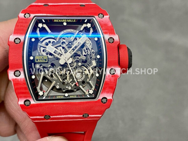 BBR Factory Richard Mille RM 35-02 44.5mm Red Carbon Fiber Red Rubber Strap Black Skeletonized D (4) BBR Factory Richard Mille RM 35-02 red carbon fiber red rubber strap black skeletonized dial