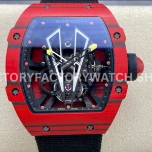 BBR Factory Richard Mille Tourbillon RM27-03 40mm Red Carbon Case Textile Strap Skeletonized Dia (1) BBR Factory Richard Mille Tourbillon RM 27-03 red carbon fiber textile strap skeletonized dial