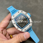 BBR Factory Richard Mille RM 055 43mm White Ceramics Light Blue Rubber Strap Light Blue Skeletonized Dial