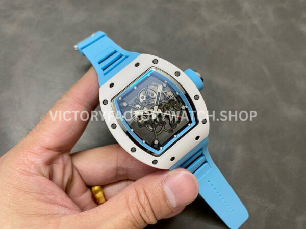 BBR Factory Richard Mille RM 055 43mm White Ceramics Light Blue Rubber Strap Light Blue Skeletonized Dial