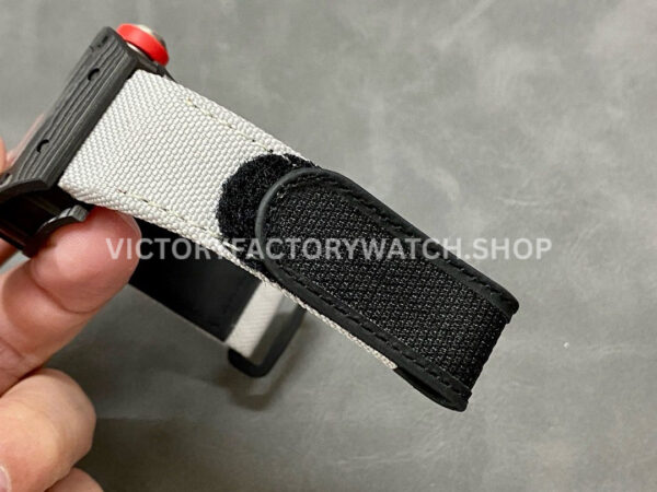 BBRFAC~4 BBR Factory Richard Mille RM 055 43mm Black Carbon Fiber White Canvas Strap Silver Skeletonized Dial