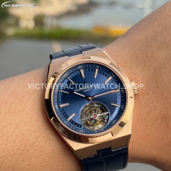 BBS Factory Vacheron Constantin Overseas Tourbillon 6000V110R-B733 42.5mm Rose Gold Leather Str ( (7) BBS Factory Vacheron Constantin Overseas Tourbillon 6000V 110R B733 rose gold leather strap blue dial replica watch