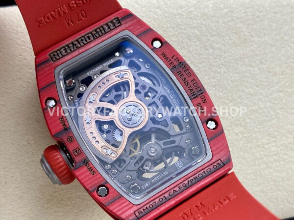 G+ Factory Richard Mille RM 07-01 31.4mm Red Carbon Fiber Red Rubber Strap Skeletonized Dial
