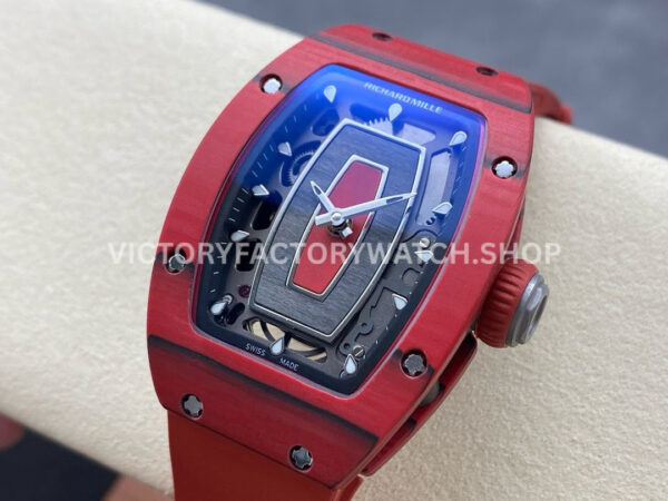 G+ Factory Richard Mille RM 07-01 31.4mm Red Carbon Fiber Red Rubber Strap Skeletonized Dial