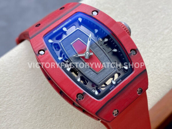 G+ Factory Richard Mille RM 07-01 31.4mm Red Carbon Fiber Red Rubber Strap Skeletonized Dial