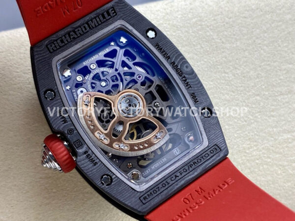G+ Factory Richard Mille RM 07 31.4mm Titanium Carbon Fiber Red Rubber Strap Skeletonized Dial