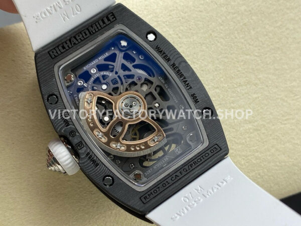 G+ Factory Richard Mille RM 07 31.4mm Titanium Carbon Fiber White Rubber Strap Skeletonized Dial