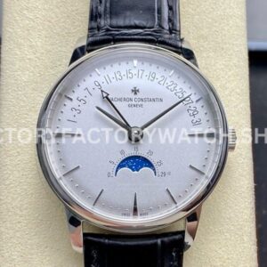 GR Factory Vacheron Constantin Moonphase R GR Factory Vacheron Constantin Overseas 4010U 000G B330 moonphase retrograde date steel leather strap silver dial replica watch