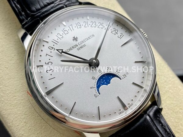 GR Factory Vacheron Constantin Moonphase R (8) GR Factory Vacheron Constantin Moonphase Retrograde Date Overseas 4010U/000G-B330 41mm Steel Leather Strap Silver Dial