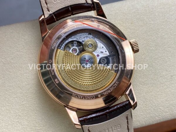GR Factory Vacheron Constantin Moonphase Retrograde Date Overseas 41mm Rose Gold Leather Strap Black Dial