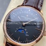 GR Factory Vacheron Constantin Moonphase Retrograde Date Overseas 41mm Rose Gold Leather Strap Black Dial