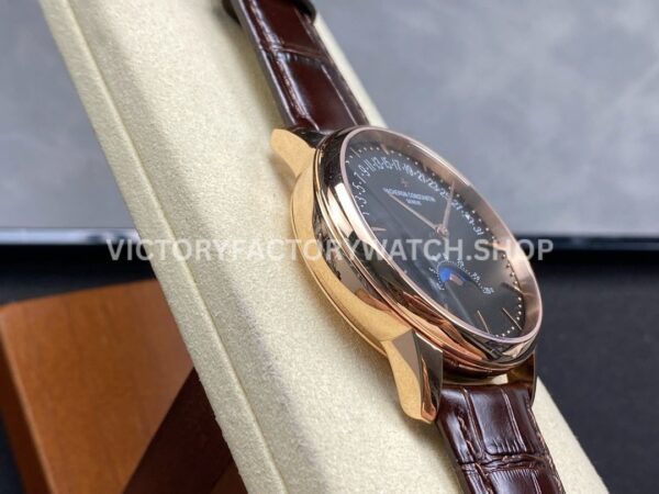 GR Factory Vacheron Constantin Moonphase Retrograde Date Overseas 41mm Rose Gold Leather Strap Black Dial