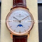 GR Factory Vacheron Constantin Moonphase Retrograde Da (6) GR Factory Vacheron Constantin Overseas moonphase retrograde date 41mm rose gold leather strap white dial replica watch