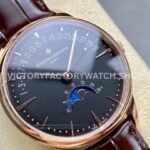 GR Factory Vacheron Constantin Moonphase Retrograde Date Overseas 41mm Rose Gold Leather Strap Black Dial