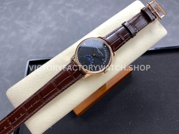 GR Factory Vacheron Constantin Moonphase Retrograde Date Overseas 41mm Rose Gold Leather Strap Black Dial