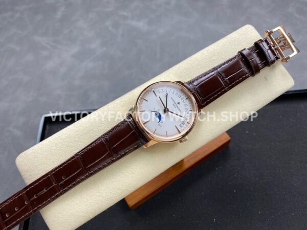 GR Factory Vacheron Constantin Moonphase Retrograde Da (8) GR Factory Vacheron Constantin Moonphase Retrograde Date Overseas 41mm Rose Gold Leather Strap White Dial