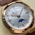 GR Factory Vacheron Constantin Moonphase Retrograde Da (8) GR Factory Vacheron Constantin Moonphase Retrograde Date Overseas 41mm Rose Gold Brown Rubber Strap Silver Dial