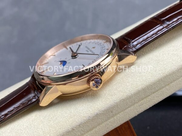GR Factory Vacheron Constantin Moonphase Retrograde Da (9) GR Factory Vacheron Constantin Moonphase Retrograde Date Overseas 41mm Rose Gold Leather Strap White Dial