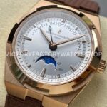 GR Factory Vacheron Constantin Moonphase Retrograde Da (9) GR Factory Vacheron Constantin Moonphase Retrograde Date Overseas 41mm Rose Gold Brown Rubber Strap Silver Dial