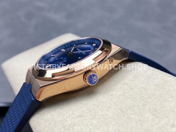 GR Factory Vacheron Constantin Moonphase Retrograde Dat ( GR Factory Vacheron Constantin Moonphase Retrograde Date Overseas 41mm Rose Gold Blue Rubber Strap Blue Dial