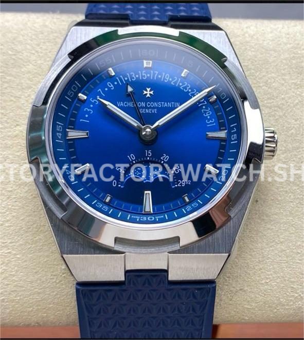 GR Factory Vacheron Constantin Moonphase Retrograde Dat (3) GR Factory Vacheron Constantin Overseas moonphase retrograde date 41mm steel blue rubber strap blue dial replica watch