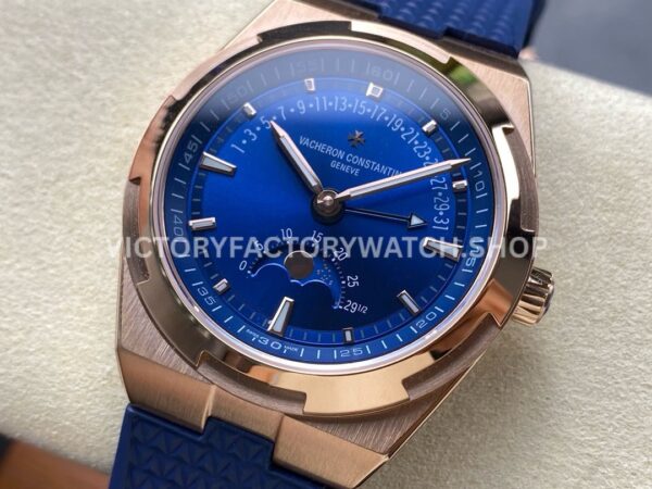 GR Factory Vacheron Constantin Moonphase Retrograde Dat ( (5) GR Factory Vacheron Constantin Moonphase Retrograde Date Overseas 41mm Rose Gold Blue Rubber Strap Blue Dial