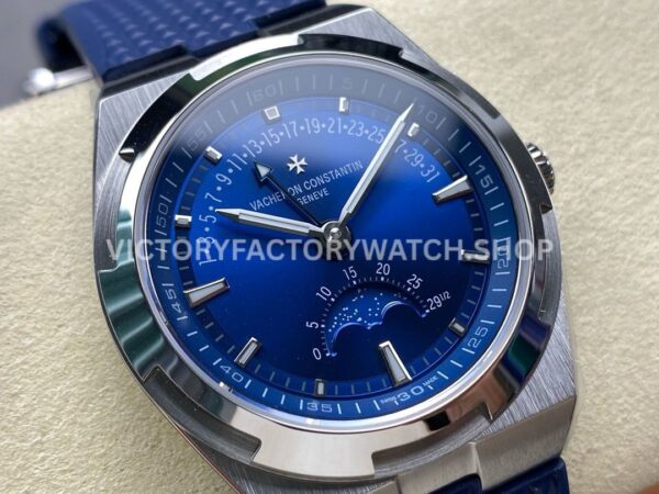 GR Factory Vacheron Constantin Moonphase Retrograde Dat (7) GR Factory Vacheron Constantin Moonphase Retrograde Date Overseas 41mm Steel Blue Rubber Strap Blue Dial