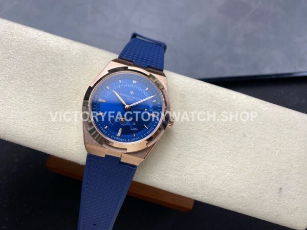 GR Factory Vacheron Constantin Moonphase Retrograde Dat ( (7) GR Factory Vacheron Constantin Moonphase Retrograde Date Overseas 41mm Rose Gold Blue Rubber Strap Blue Dial