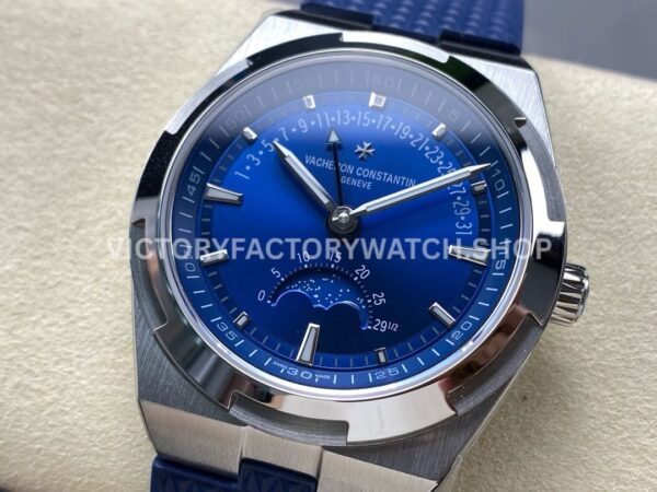 GR Factory Vacheron Constantin Moonphase Retrograde Dat (8) GR Factory Vacheron Constantin Moonphase Retrograde Date Overseas 41mm Steel Blue Rubber Strap Blue Dial