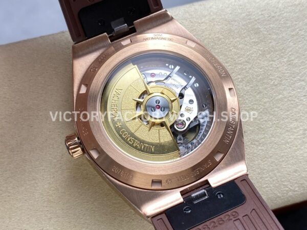 GR Factory Vacheron Constantin Moonphase Retrograde Date (1) GR Factory Vacheron Constantin Moonphase Retrograde Date Overseas 41mm Rose Gold Brown Rubber Strap Silver Dial