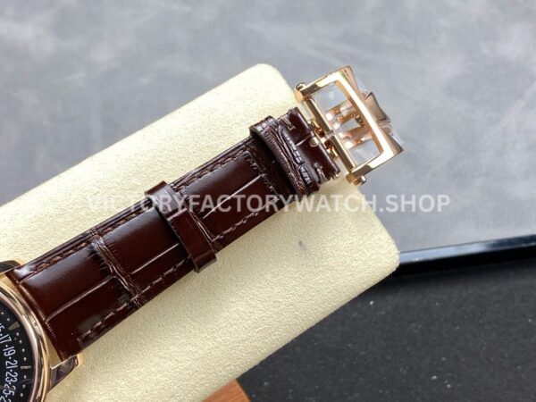 GR Factory Vacheron Constantin Moonphase Retrograde Date Overseas 41mm Rose Gold Leather Strap Black Dial