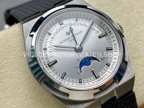 GR Factory Vacheron Constantin Moonphase Retrograde Date ( (3) GR Factory Vacheron Constantin Moonphase Retrograde Date Overseas 41mm Black Rubber Strap Silver Dial